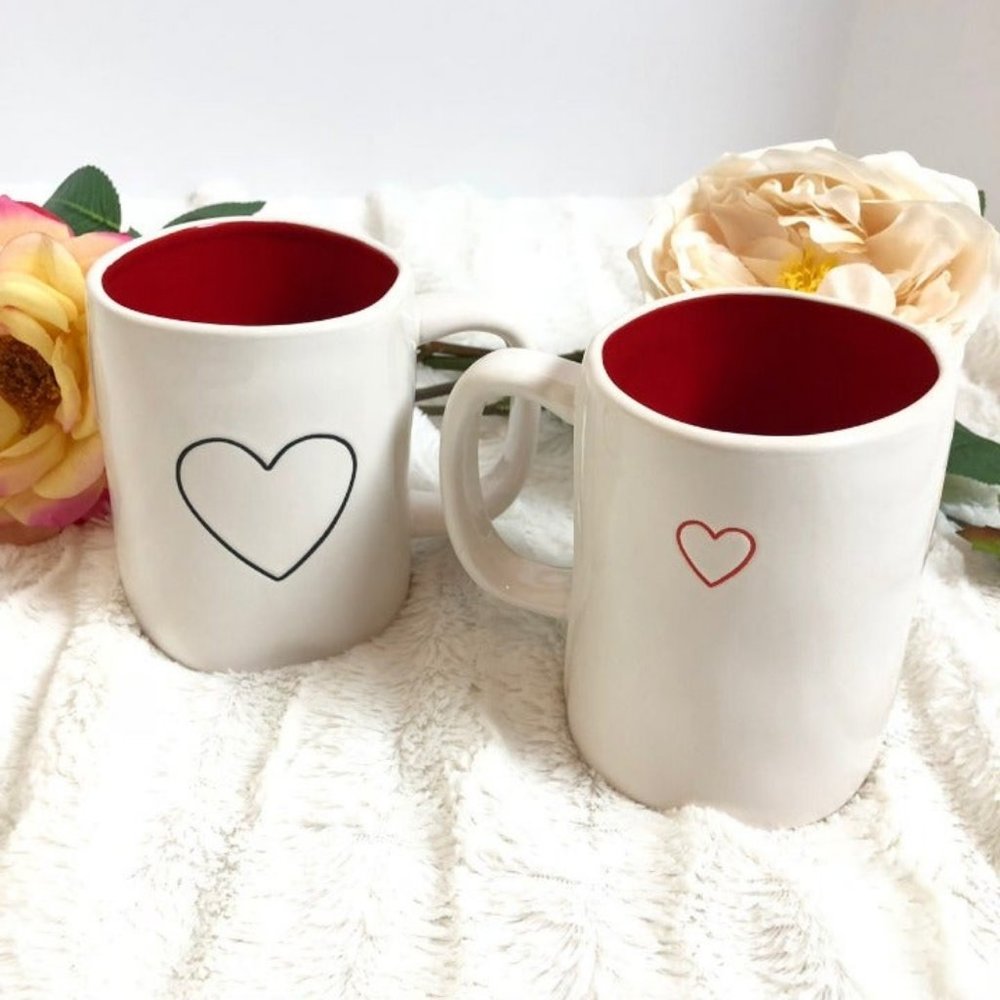 Red and Black Heart Double Sided Mug Set